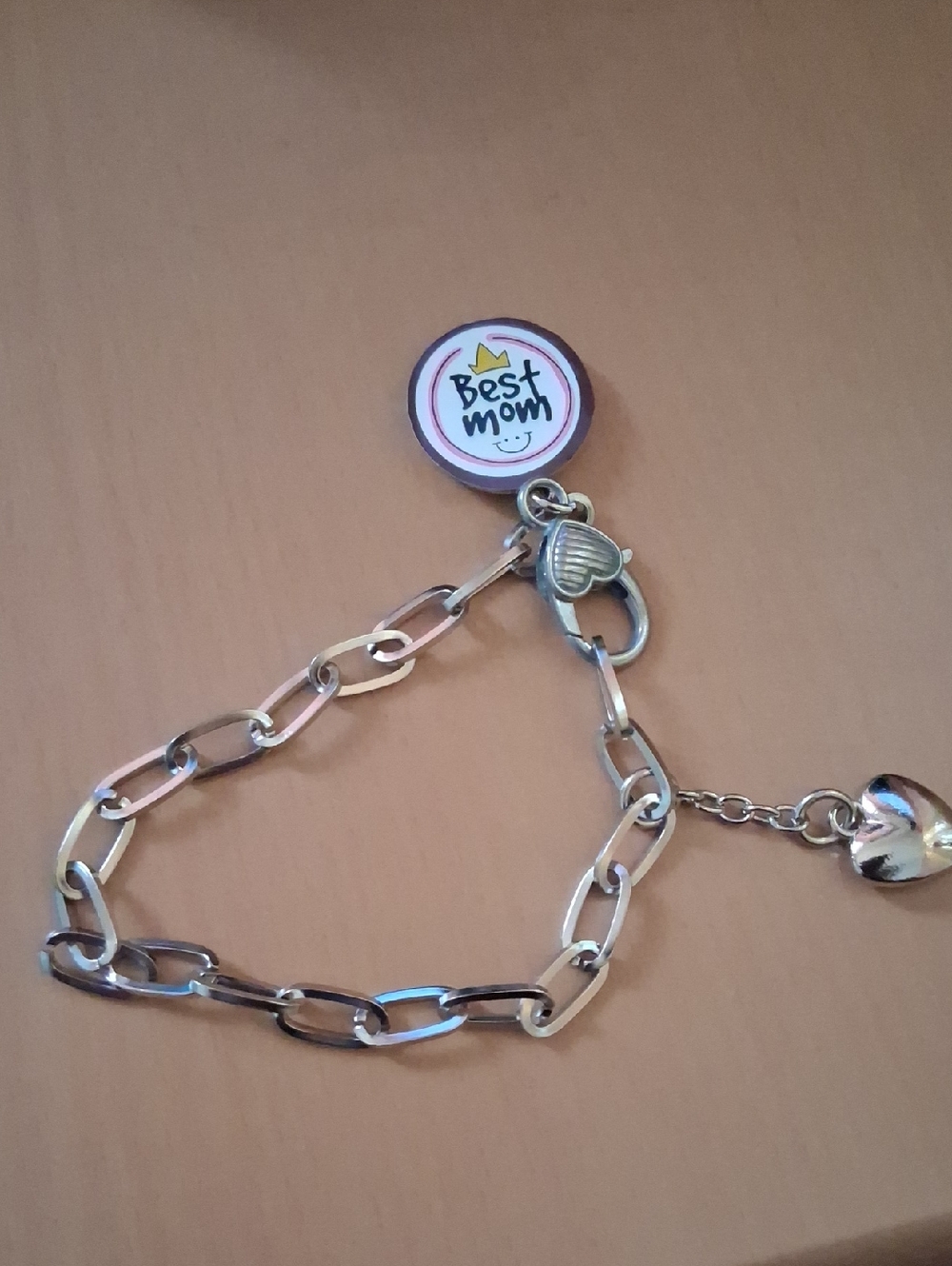 Silver Link Bracelet with 'Best Mom' Charm Mothers Day Gift
